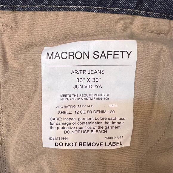 AR/FR Macron Safety  12 Oz Denim Work Jeans 36" X 30" Flame Resistant Made USA - Picture 3 of 16